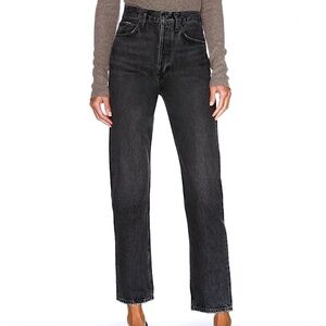 AGOLDE 90s Pinch Waist High Rise Distressed Jeans Straight Leg Black Wash